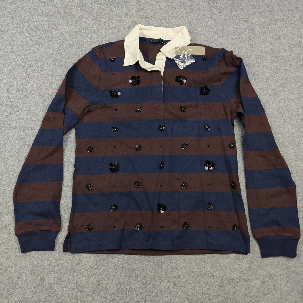 J.CREW Rugby Polo Womens Small Multicolor Striped Jersey Collared Sequin